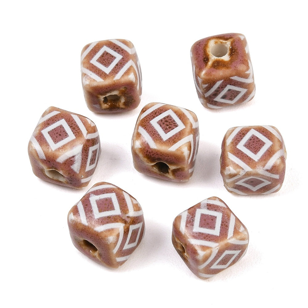 Porseleinen Kraal Kubus Terracotta 12mm - per stuk-Kralen-Kraaltjes van Renate