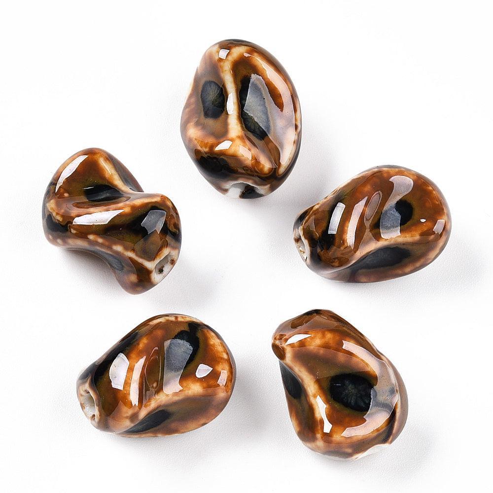 Porseleinen Kraal Nugget Roestbruin 20mm - per stuk-Kralen-Kraaltjes van Renate