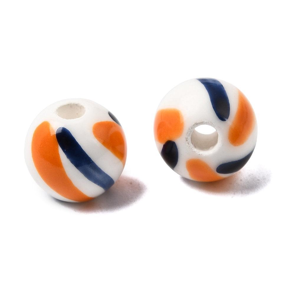 Porseleinen Kraal Streep Patroon Rond Donker Oranje 10mm - per stuk-Kralen-Kraaltjes van Renate
