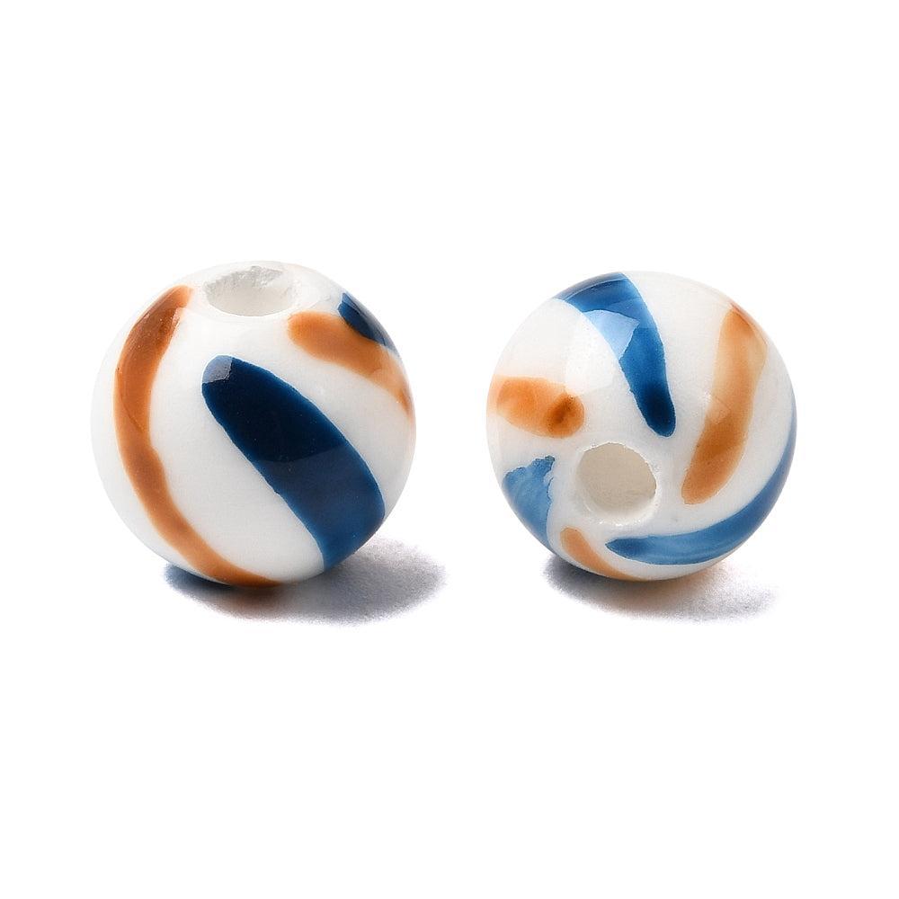 Porseleinen Kraal Streep Patroon Rond Marineblauw 10mm - per stuk-Kralen-Kraaltjes van Renate