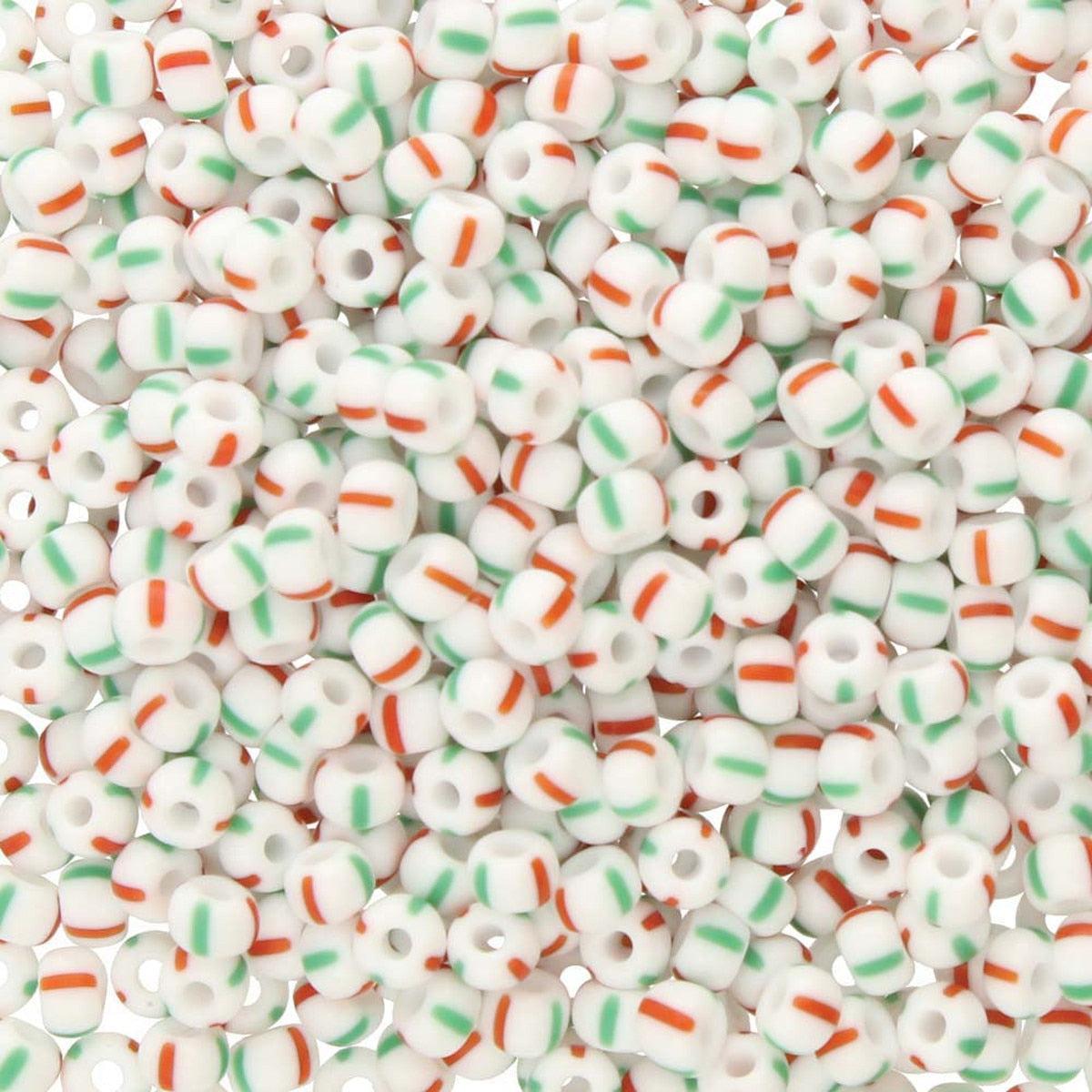 Preciosa Rocailles 03950 Krijt Rode Groene Strepen 8/0 (3.0mm) - 10 gram-Kralen-Kraaltjes van Renate