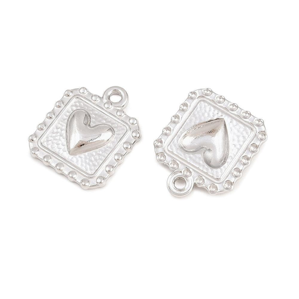 RVS Bedel Vierkant en Hart Zilver 17x14mm - per stuk-Bedels-Kraaltjes van Renate