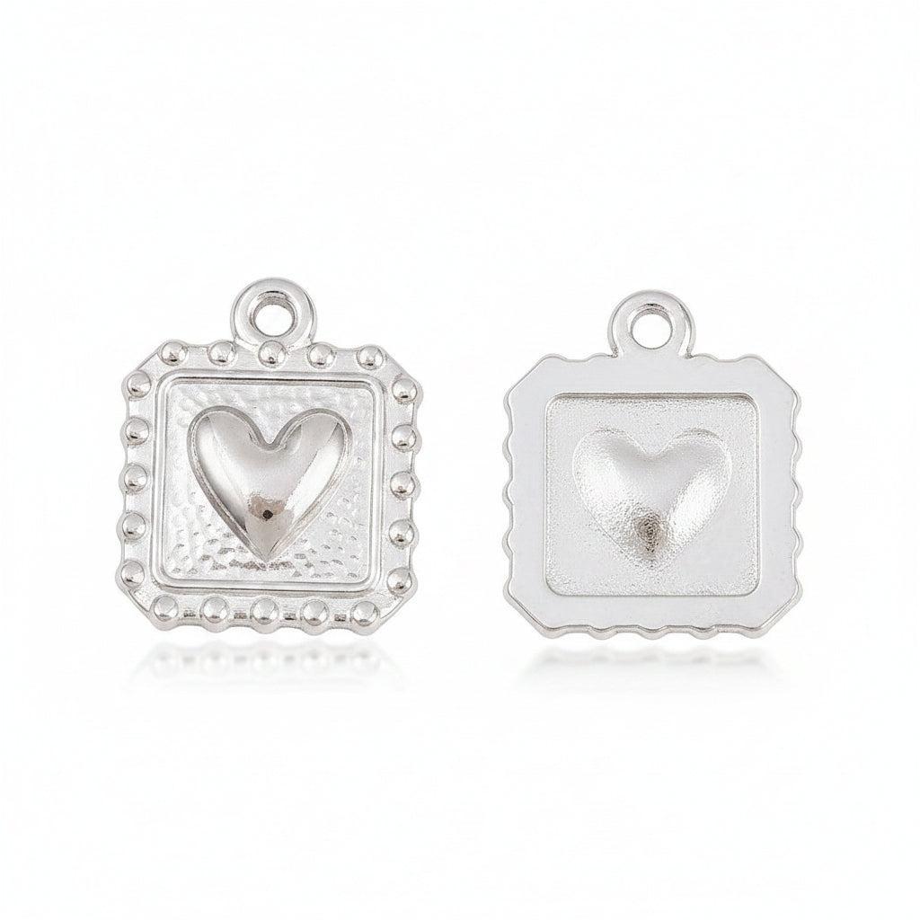 RVS Bedel Vierkant en Hart Zilver 17x14mm - per stuk-Bedels-Kraaltjes van Renate
