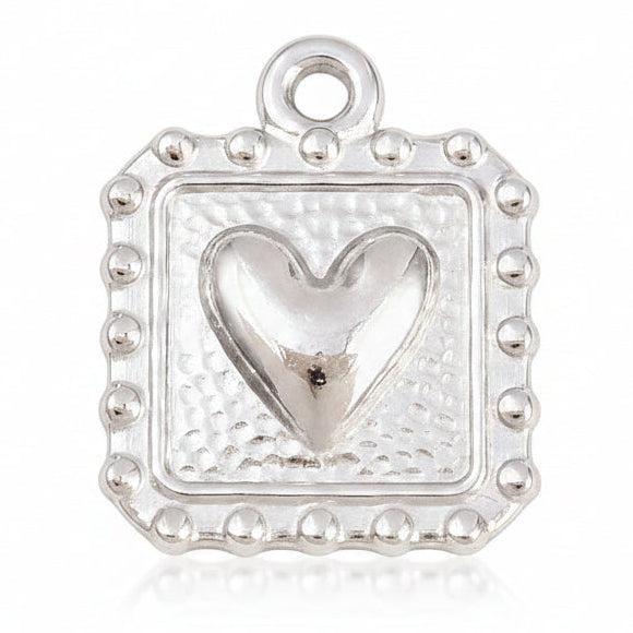 RVS Bedel Vierkant en Hart Zilver 17x14mm - per stuk-Bedels-Kraaltjes van Renate