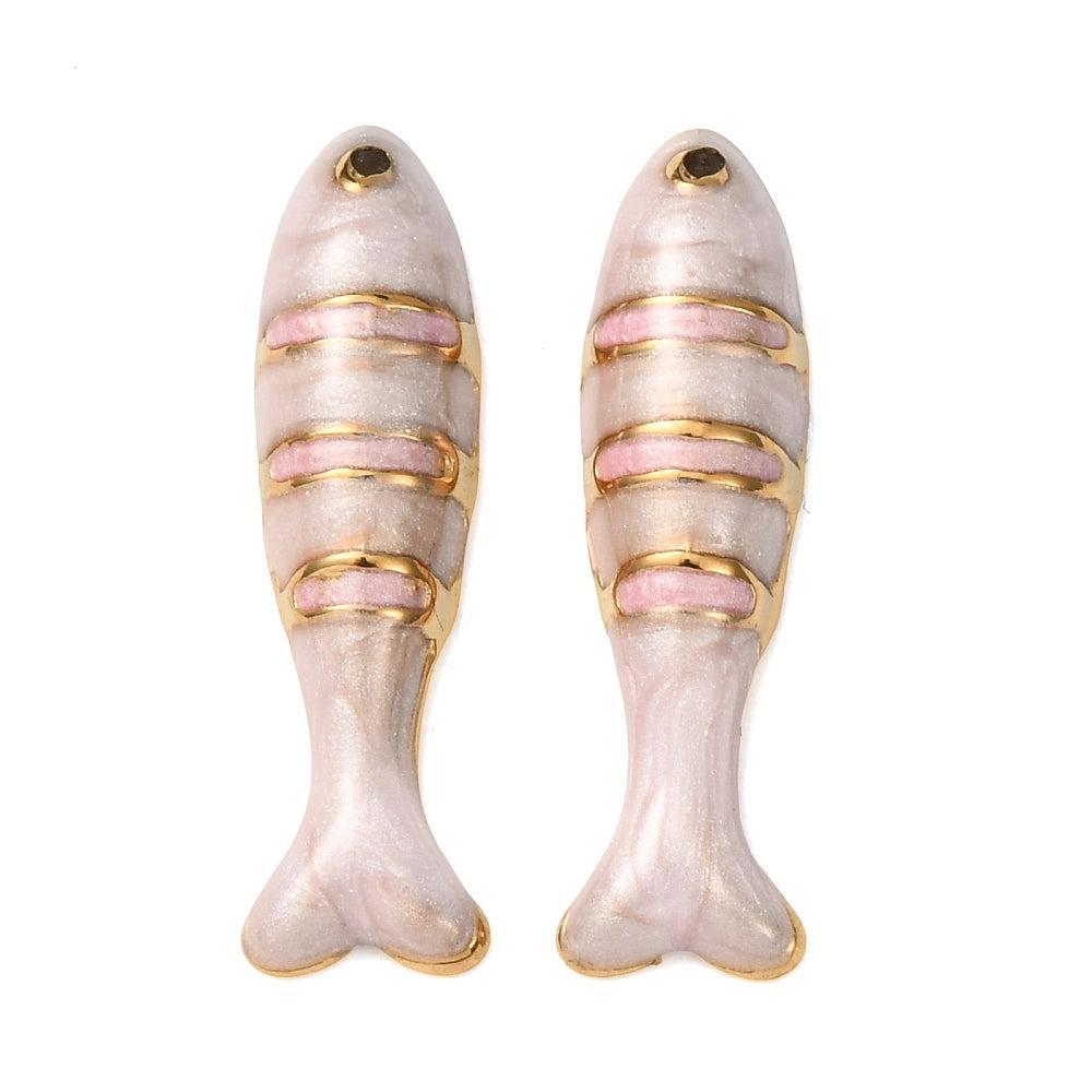 RVS Bedel Vis Emaille Goud 14mm - per stuk-Bedels-Kraaltjes van Renate