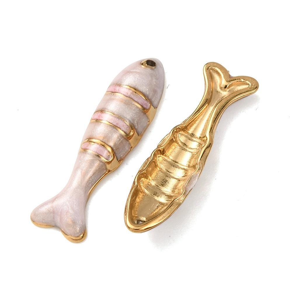 RVS Bedel Vis Emaille Goud 14mm - per stuk-Bedels-Kraaltjes van Renate