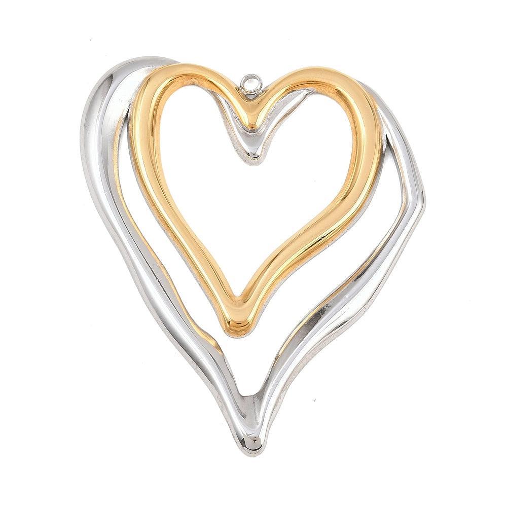 RVS Bedel XL Dubbel Hart Goud Zilver 65mm - per stuk-Bedels-Kraaltjes van Renate