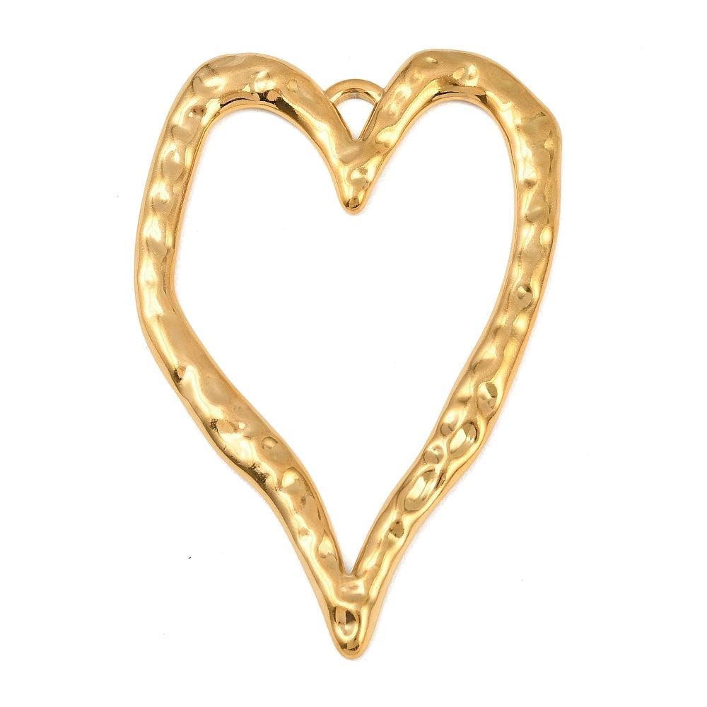 RVS Bedel XL Gehamerd Hart Goud 76mm - per stuk-Bedels-Kraaltjes van Renate