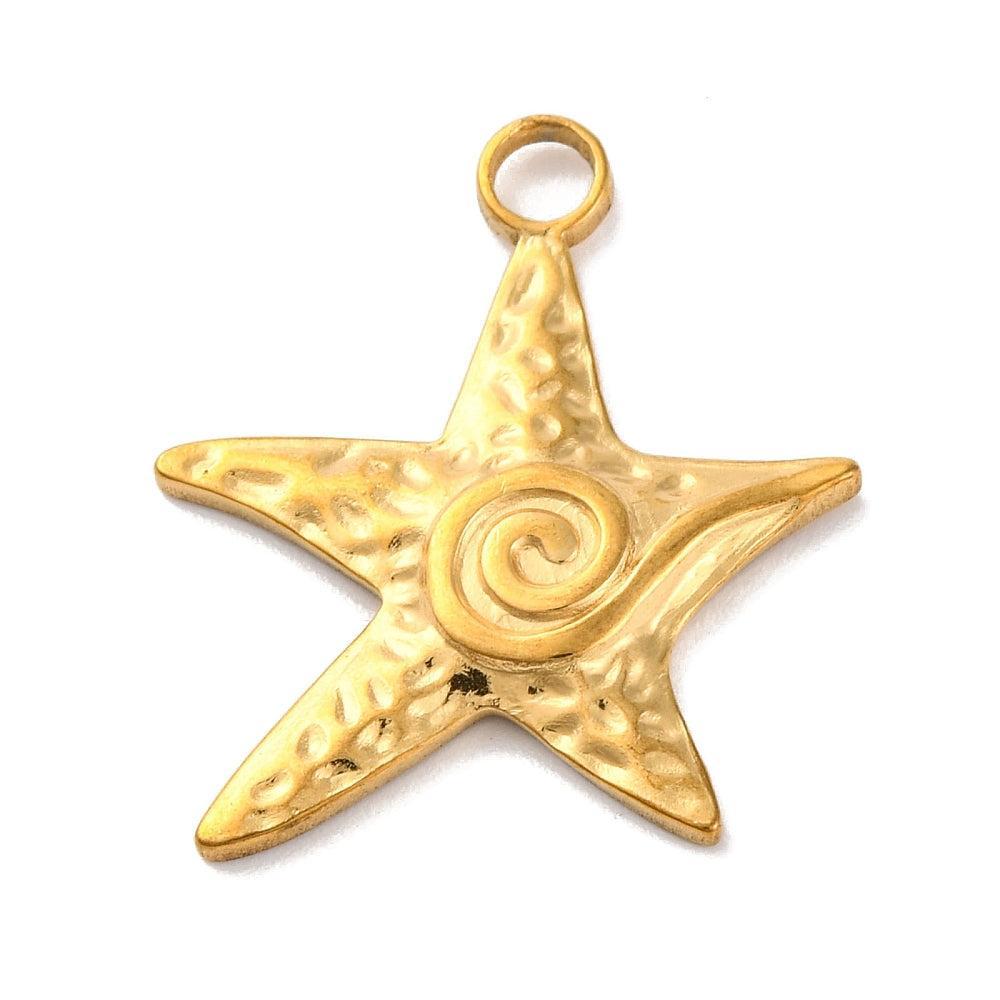 RVS Bedel Zeester Goud 22.5mm - per stuk-Bedels-Kraaltjes van Renate
