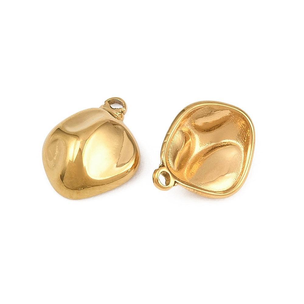 RVS Bedel Onregelmatige Steen Goud 12.5x10mm - per stuk-Bedels-Kraaltjes van Renate