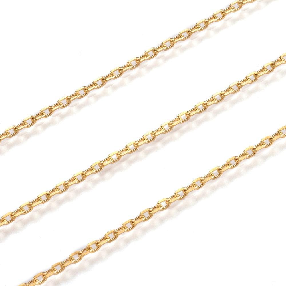 RVS Ketting Diamant Geslepen Ovale Schakel Goud 2x1.4mm - per 10 cm-Ketting-Kraaltjes van Renate