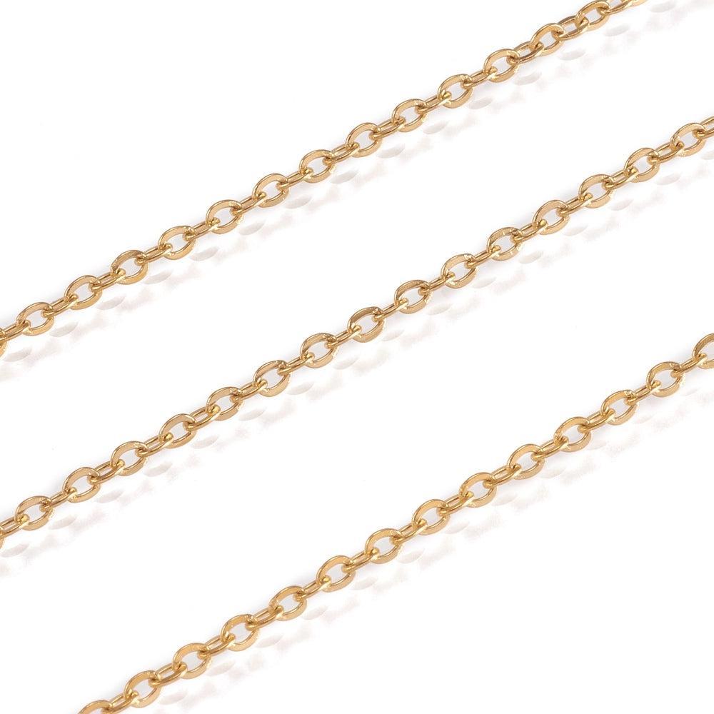 RVS Ketting Platte Ovale Schakel Goud 2x1.5mm - per 10 cm-Ketting-Kraaltjes van Renate