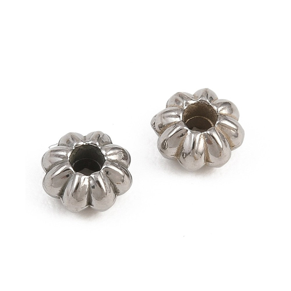 RVS Kraal Pompoen RVS Zilver 5x3mm - per stuk-Kralen-Kraaltjes van Renate