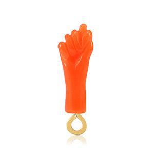 Resin &#39;Mano Fico&#39; hanger Hand 21x7mm- Goud/Neon Oranje-bedels-Kraaltjes van Renate