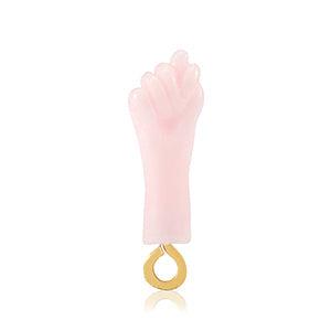 Resin &#39;Mano Fico&#39; hanger Hand 21x7mm- goud/licht roze-bedels-Kraaltjes van Renate