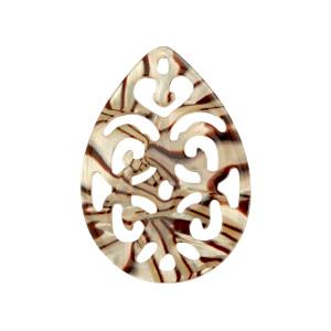 Resin barok hanger druppel Incense beige pearl 38x27mm-Kraaltjes van Renate