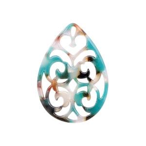 Resin barok hanger druppel Turquoise-bruin 38x27mm-Kraaltjes van Renate