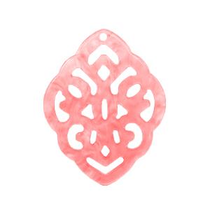 Resin barok ruit hanger druppel Living coral pink 42x30mm-Kraaltjes van Renate