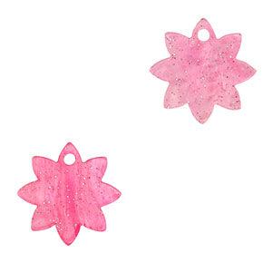 Resin bloem roze/glitter 12mm-bedels-Kraaltjes van Renate