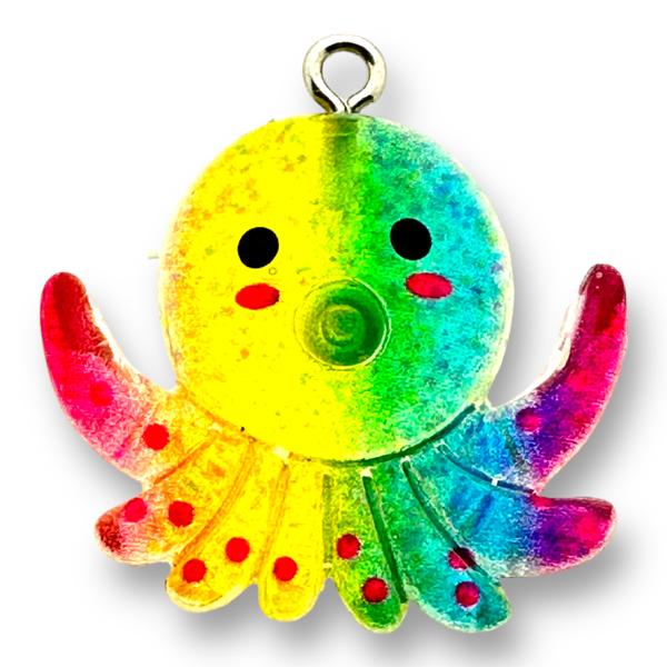 Resin hanger Glitter Rainbow Octopus - 27mm-bedels-Kraaltjes van Renate