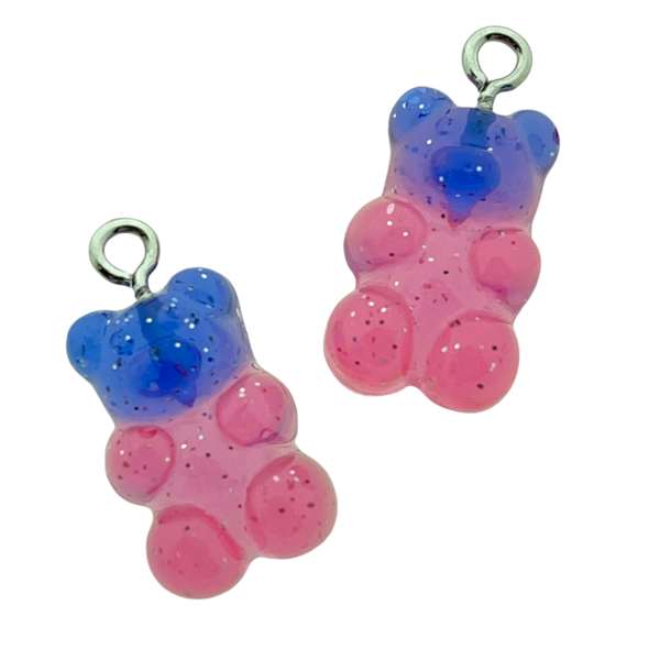 Resin hanger Gummy bear blauw-roze 21x11mm - 2 stuks-Kralen-Kraaltjes van Renate