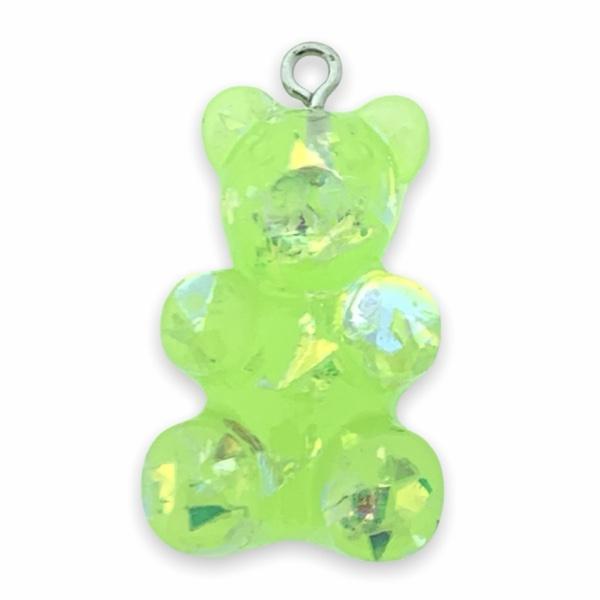 Resin hanger Gummy bear groen-zilver 32x19mm-Kraaltjes van Renate
