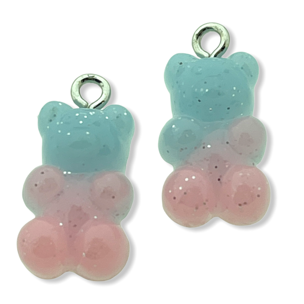 Resin hanger Gummy bear licht blauw roze 21x11mm - 2 stuks-Kralen-Kraaltjes van Renate