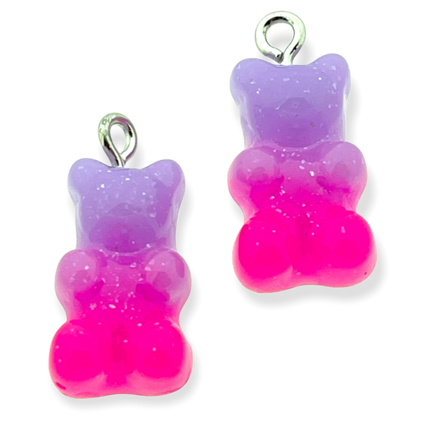 Resin hanger Gummy bear lila roze 21x11mm - 2 stuks-Kralen-Kraaltjes van Renate