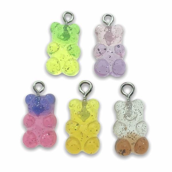 Resin hanger Gummy bear multicolor-zilver 21x11mm - 5 stuks-Kraaltjes van Renate