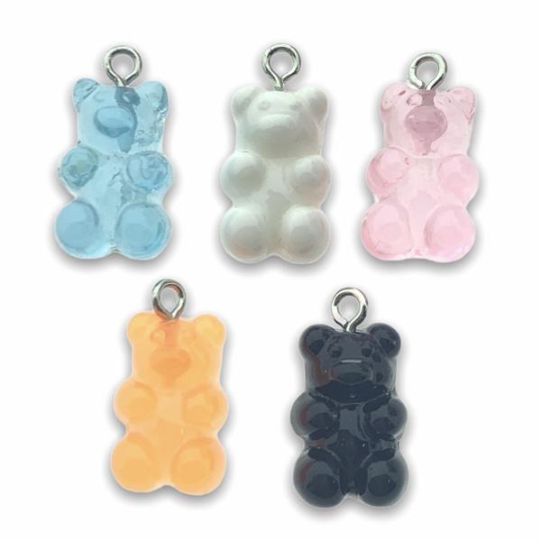 Resin hanger Gummy bear multicolor-zilver 21x11mm - 5 stuks-Kraaltjes van Renate