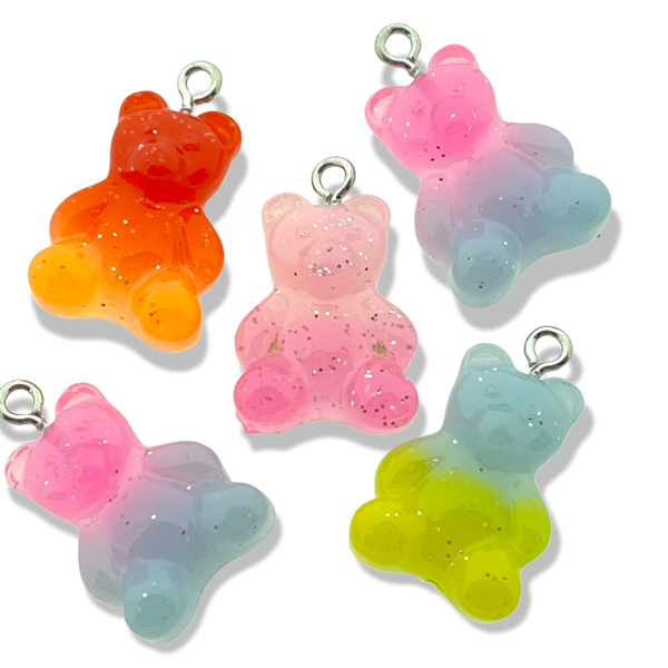 Resin hanger Gummy bear multicolor-zilver 24x15mm - 5 stuks-Kralen-Kraaltjes van Renate