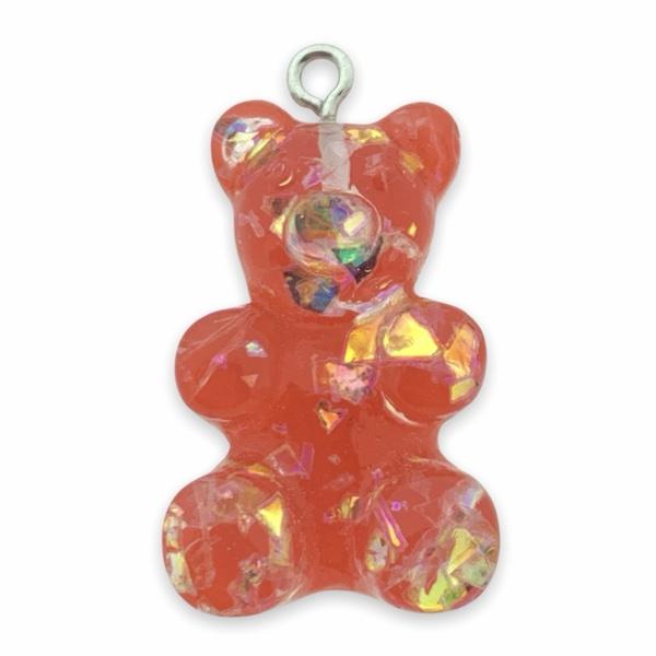 Resin hanger Gummy bear rood-zilver 32x19mm-Kraaltjes van Renate