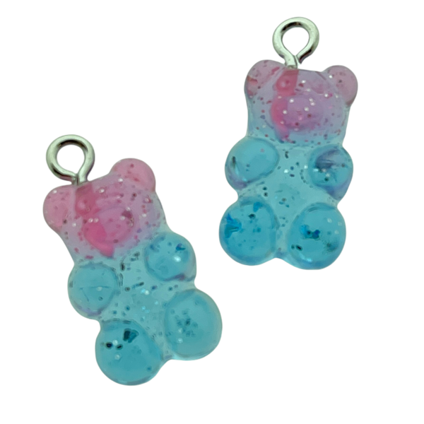 Resin hanger Gummy bear roze-blauw 21x11mm - 2 stuks-Kralen-Kraaltjes van Renate
