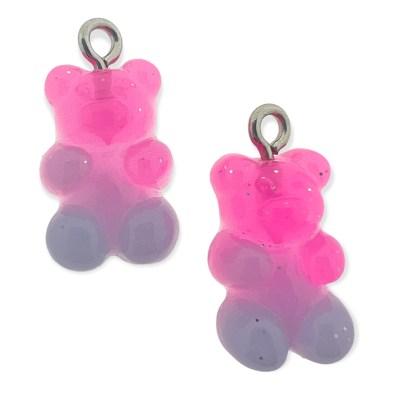 Resin hanger Gummy bear roze blauw 21x11mm - 2 stuks-Kralen-Kraaltjes van Renate