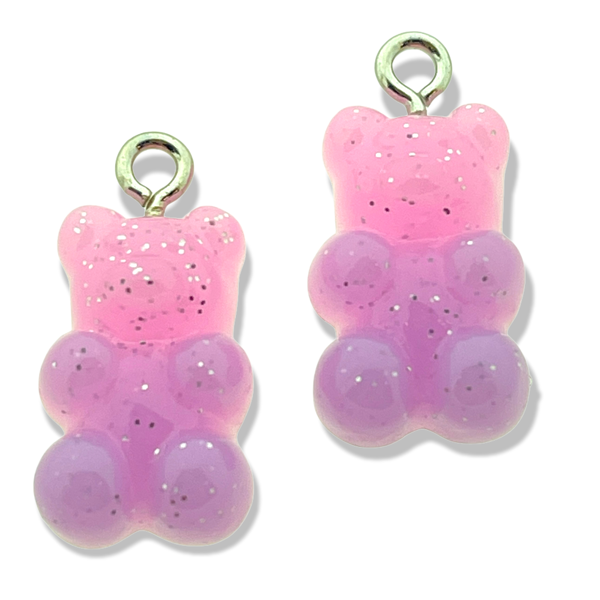 Resin hanger Gummy bear roze lila 21x11mm - 2 stuks-Kralen-Kraaltjes van Renate