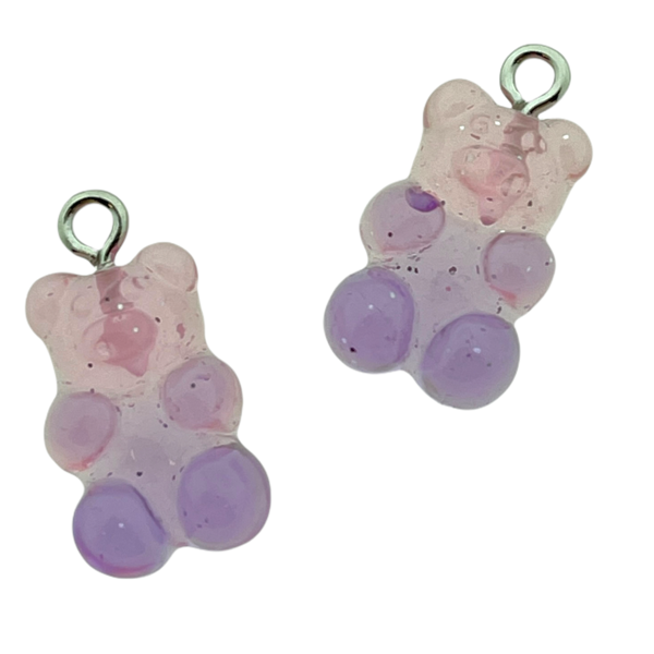 Resin hanger Gummy bear roze-paars 21x11mm - 2 stuks-Kralen-Kraaltjes van Renate
