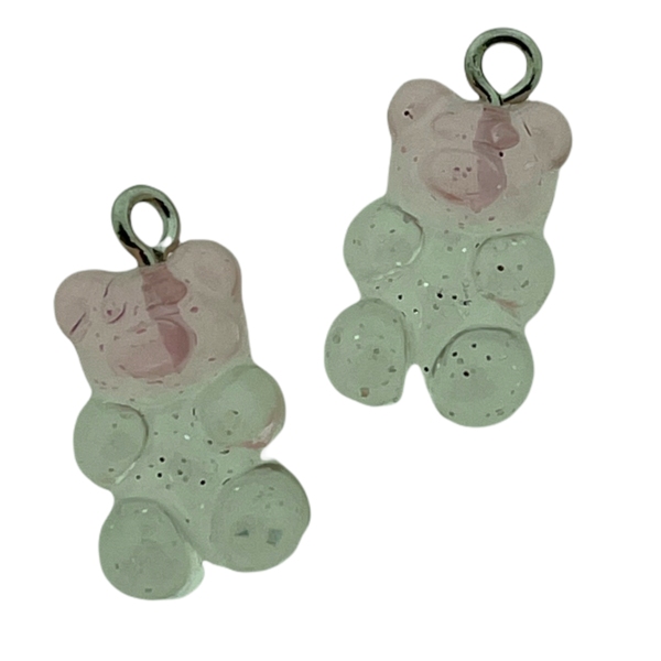 Resin hanger Gummy bear roze-wit 21x11mm - 2 stuks-Kralen-Kraaltjes van Renate