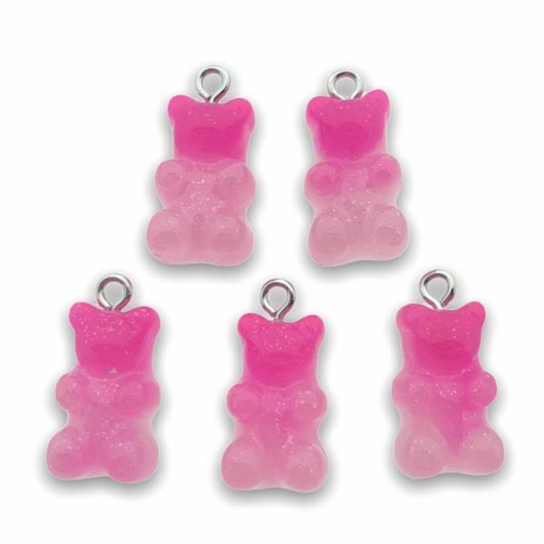 Resin hanger Gummy bear roze-zilver 21x11mm - 5 stuks-Kraaltjes van Renate