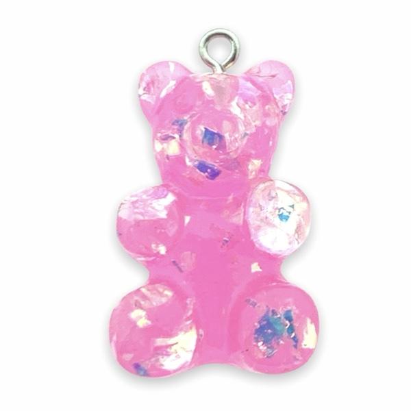 Resin hanger Gummy bear roze-zilver 32x19mm-Kraaltjes van Renate