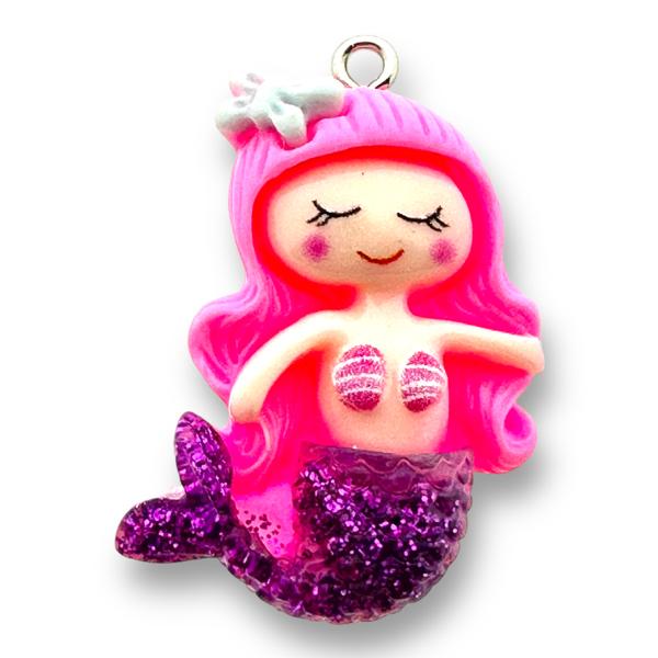 Resin hanger Hot Pink mermaid - 34x18mm-bedels-Kraaltjes van Renate