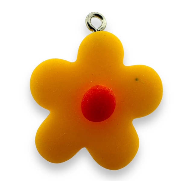 Resin hanger bloem geel/oranje 28x25x7mm-bedels-Kraaltjes van Renate