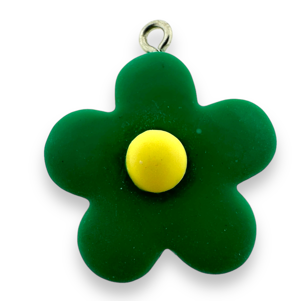 Resin hanger bloem groen/geel 28x25x7mm-bedels-Kraaltjes van Renate
