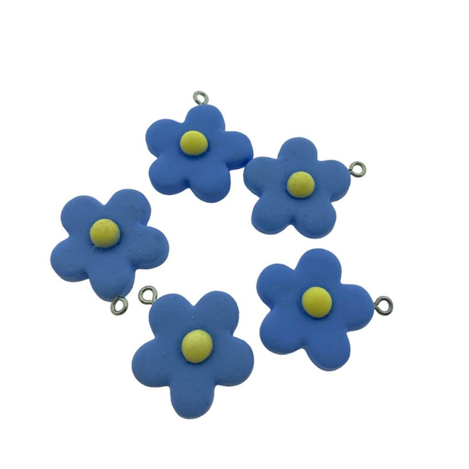 Resin hanger bloem lichtblauw/lichtgeel 28x25x7mm-bedels-Kraaltjes van Renate