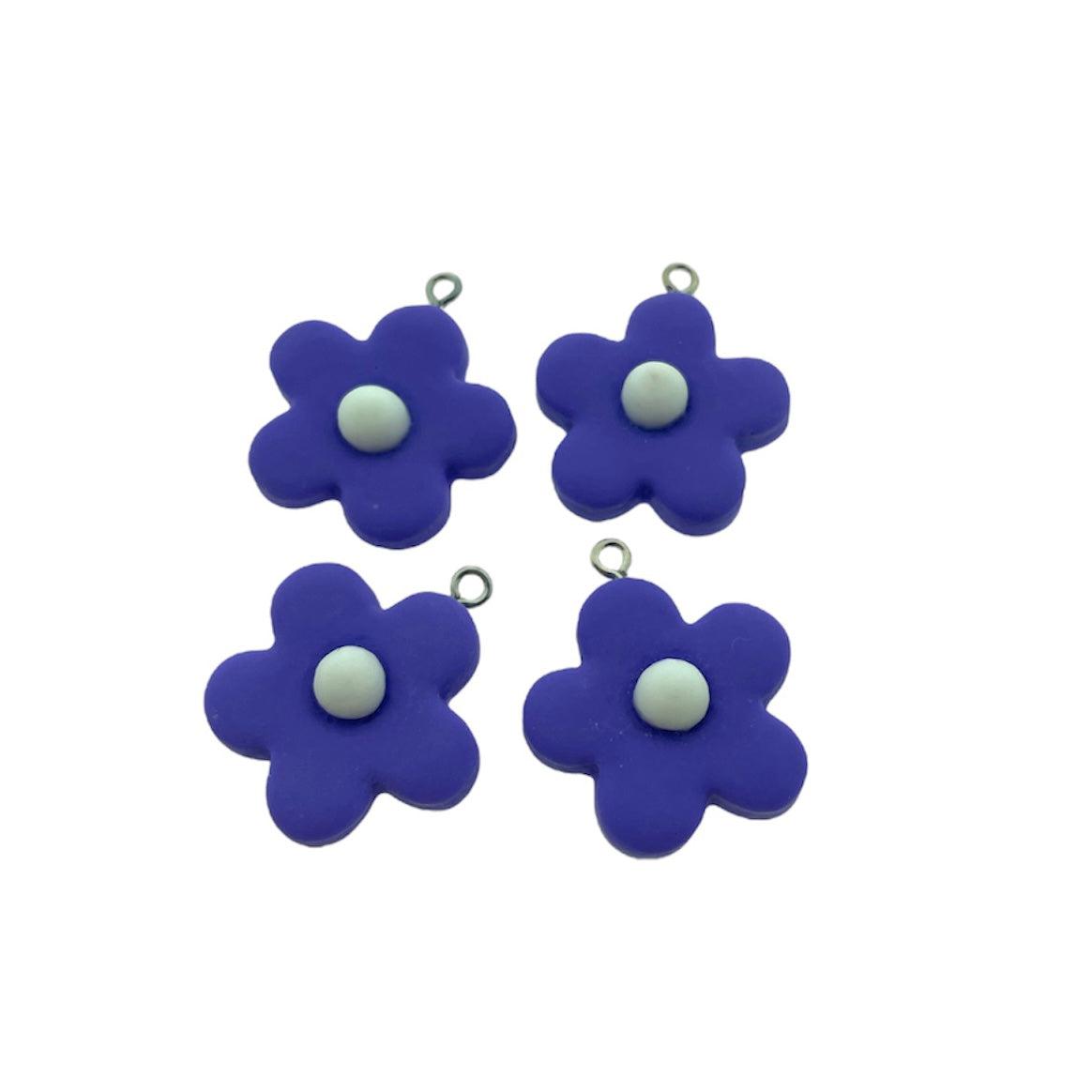 Resin hanger bloem paars/wit 28x25x7mm-bedels-Kraaltjes van Renate