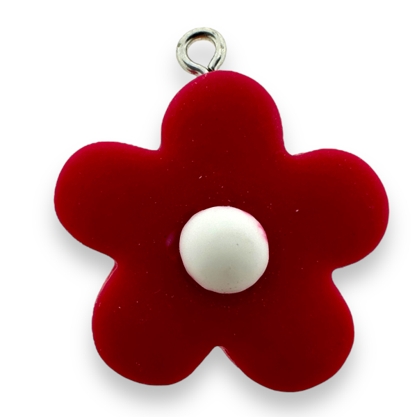Resin hanger bloem rood/wit 28x25x7mm-bedels-Kraaltjes van Renate