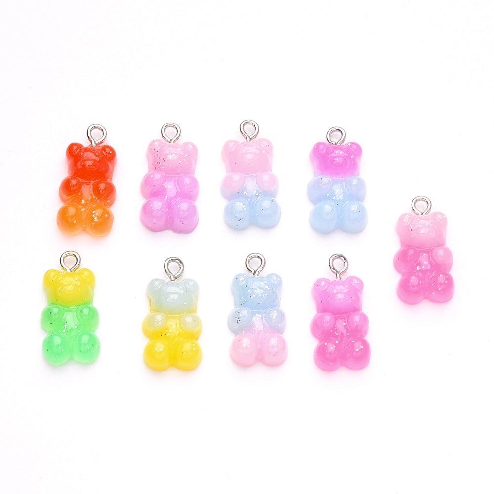 Resin hanger gummybear multicolor-zilver 21mm - 5 stuks-Kralen-Kraaltjes van Renate