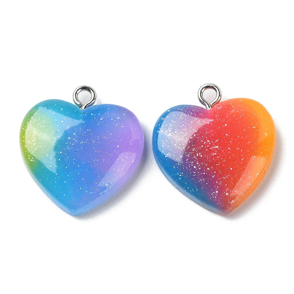 Resin hanger hart rainbow glitter 22x20x5mm-Kralen-Kraaltjes van Renate