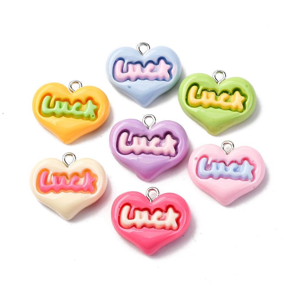 Resin hanger heart luck gekleurd/zilver 19mm - per stuk-Kralen-Kraaltjes van Renate