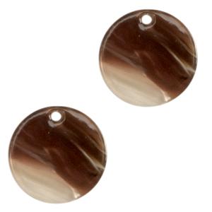 Resin hanger rond muntje Mixed brown 12mm-Kraaltjes van Renate