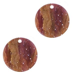 Resin hanger rond muntje Mixed red-pink 12mm-Kraaltjes van Renate